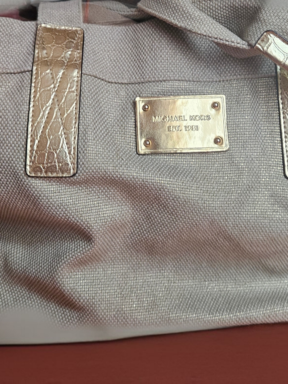 Michael Kors Metallic Taupe Canvas Tote Bag